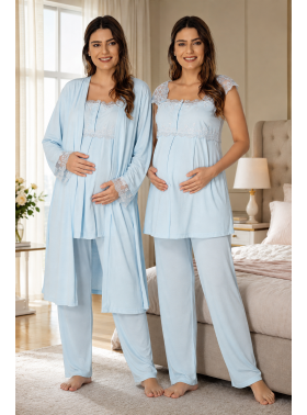 Effortt 2301M Mavi Lohusa Pijama Takım Sabahlık